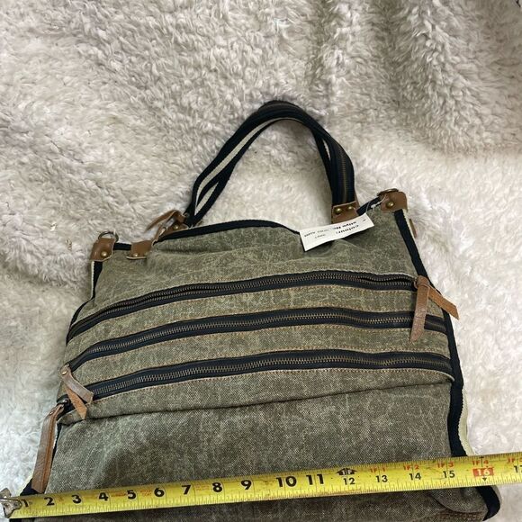 Uddini  grey distressed canvas large tote with brown faux leather trims - Picture 9 of 14